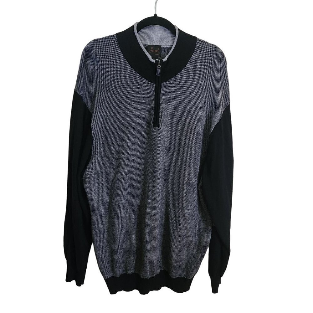 Joseph Jos A. Banks Black Gray 1/4 Zip Elbow Patch Grandpa Sweater Size XXL